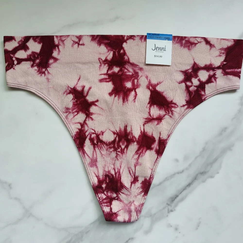 NWT JENNI SEAMLESS RIBBED HI-CUT THONG PANTY IN SIZE EXTRA LARGE SPLASH TIEDYE - Picture 1 of 4